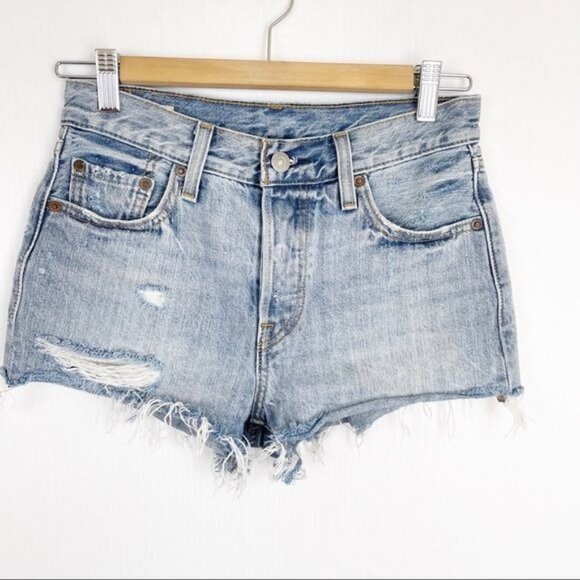 Levi's 501 premium High rise big E Shorts raw hem faded size 30 - Picture 7 of 7